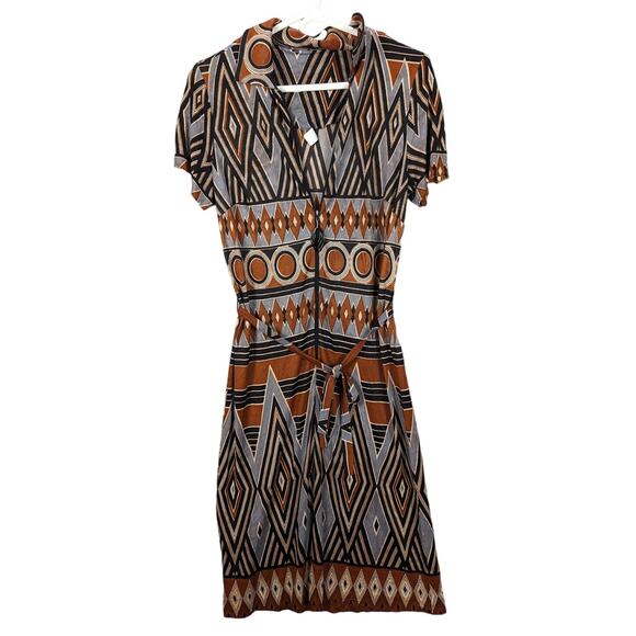 Vintage Dress Womens 10 Medium Geometric Brown Black 1970s Retro Boho READ - Picture 1 of 12